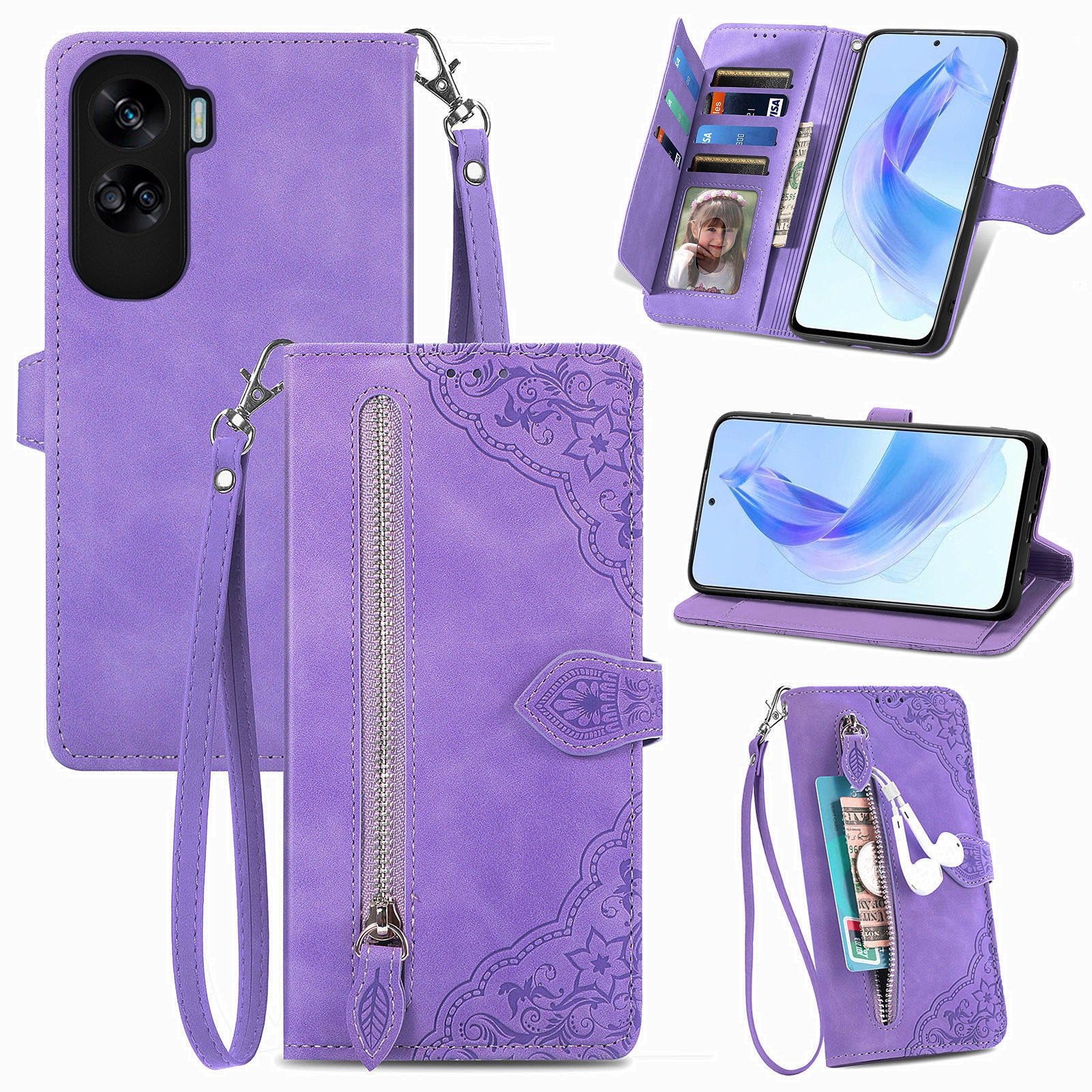 For Honor X50i 5G / 90 Lite 5G Wallet Case Flower Imprinted PU Leather Folio Phone Cover For Honor X50i 5G / 90 Lite 5G Wallet Case Flower Imprinted PU Leather Folio Phone Cover
